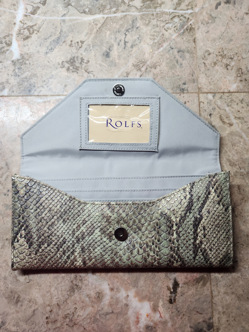VINTAGE Rolfs Clutch Purse Light Gray Python Embossed Effect - Picture 2 of 5